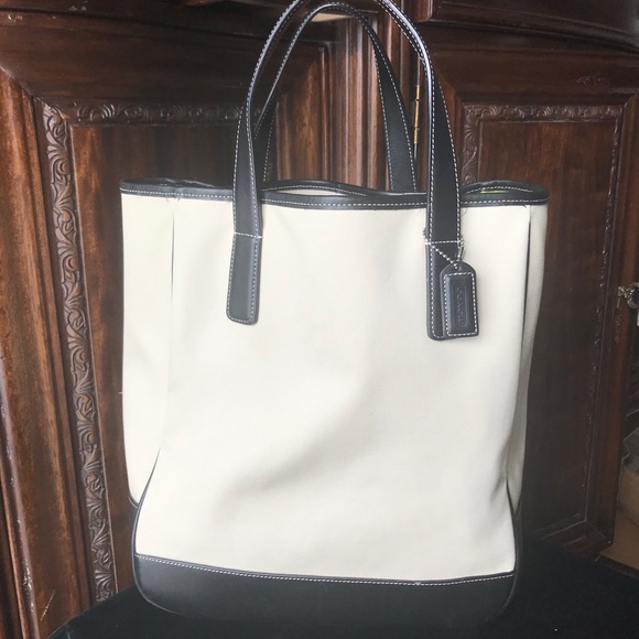 Small Canvas and Leather Coach Tote - Picture 1 of 15